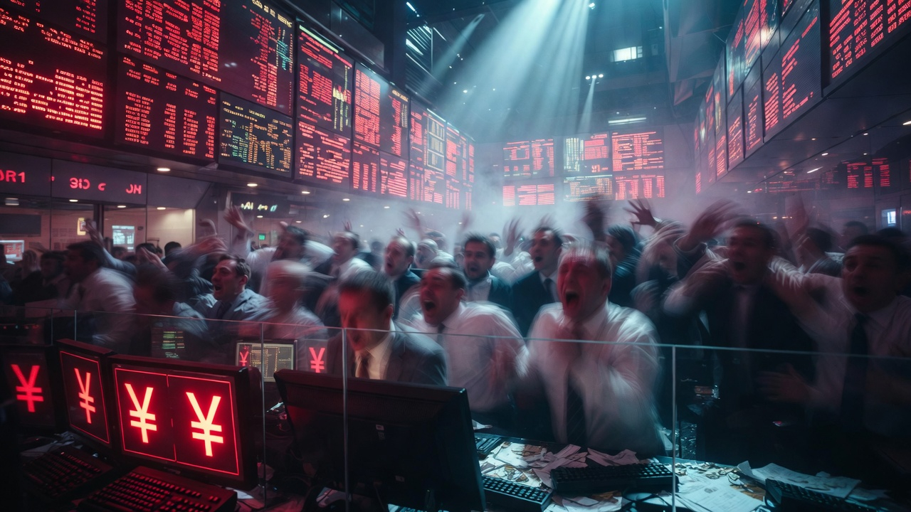 Dubai trading floor with red screens and Chinese yuan symbol