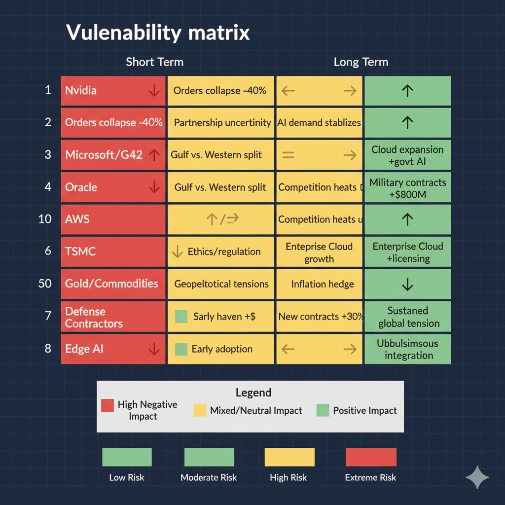 Geopolitical impact matrix on tech companies in Gulf conflict scenario