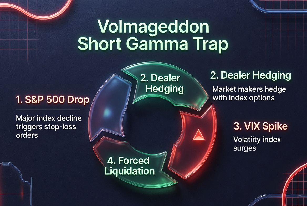 Gráfico comparativo del riesgo Volmageddon y posicionamiento gamma corta